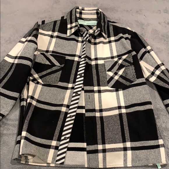 off white stencil flannel